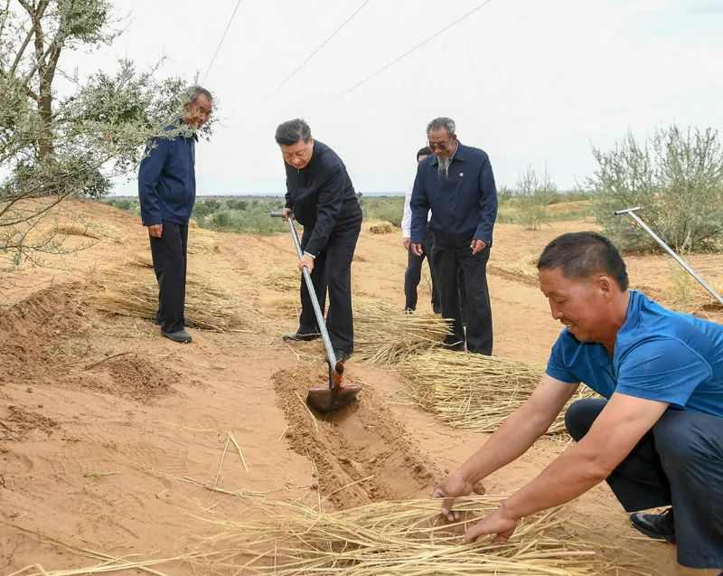 2019年8月21日，習近平來(lái)到甘肅省武威市古浪縣八步沙林場(chǎng)，實(shí)地察看當地治沙造林、生態(tài)保護等情況。新華社記者 謝環(huán)馳 攝